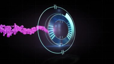 Mor şekiller üzerinde veri işleme animasyonu. Küresel iş ve dijital arayüz kavramı dijital olarak oluşturulmuş video.