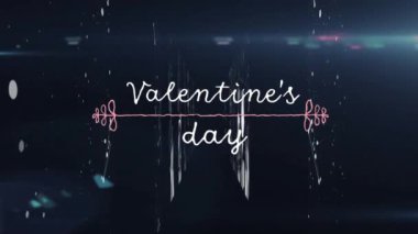 Sevgililer Günü metninin animasyonu siyah arkaplandaki bağlantılar ağı üzerinden. Teknoloji ve dijital arayüz kavramı dijital olarak oluşturuldu.