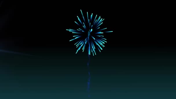 Een Blauw Vuurwerk Ontploft Een Zwarte Achtergrond Een Gloeiend Licht — Stockvideo