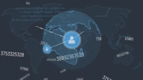 Animação Ícones Conectados Números Crescentes Todo Mundo Contra Mapas Linguagens — Vídeo de Stock