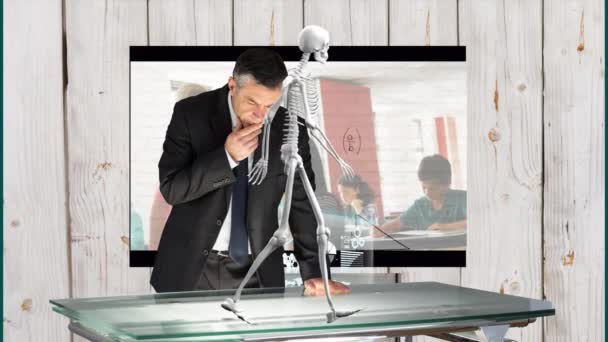 Animation Skeleton Walking Caucasian Businessman Business Work Success Concept Digitally — Stock Video
