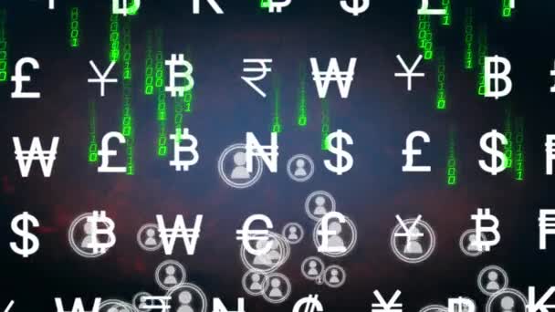 Animation Currency Symbols Cityscape Global Business Digital Interface Concept Digitally — Stock Video