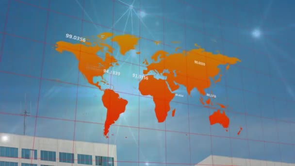 Animation Data Processing World Map Cityscape Global Business Digital Interface — Stok video