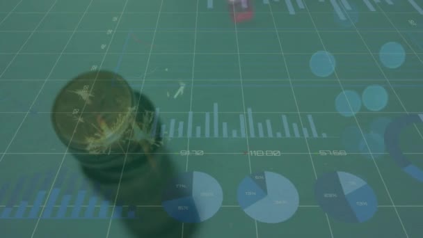 Анімація Обробки Даних Над Монетами Дюймами Азартні Ігри Казино Концепція — стокове відео