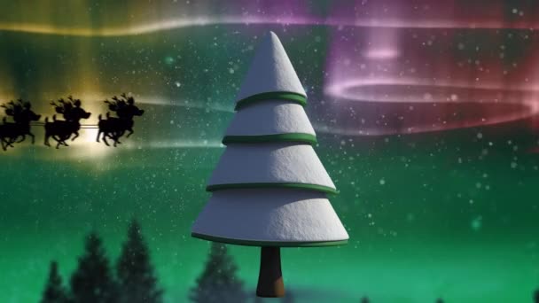 Kar Yağışının Animasyonu Noel Baba Nın Kış Manzarası Boyunca Ren — Stok video