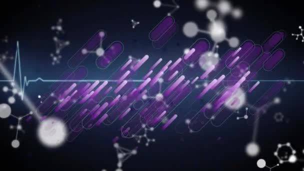 Анімація Світлових Стежок Молекулярних Структур Над Монітором Частоти Серцевих Скорочень — стокове відео