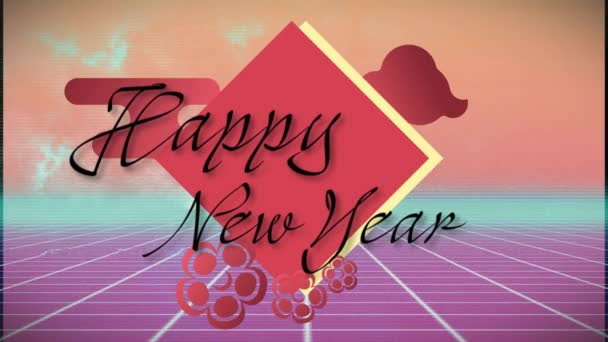 Animation Happy New Year Text Chinese Pattern Grid Background Chinese — Stock Video