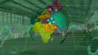 Zarlar üzerinde veri işleme ve küre animasyonu. Kumar, kumarhane ve dijital arayüz kavramı dijital olarak oluşturuldu.