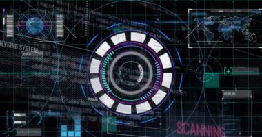 Kapsam, veri işleme ve istatistiklerin animasyonu. Küresel iş, finans, bilgisayar ve veri işleme kavramı dijital olarak oluşturulmuş video.