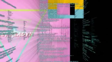 Şekiller üzerinde veri işleme animasyonu ve hazır metin alın. Küresel iş ve dijital arayüz kavramı dijital olarak oluşturulmuş video.