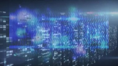 Donanma uzayında ışık ve veri işleme animasyonu. Disko, parti ve kutlama konsepti dijital olarak oluşturuldu.