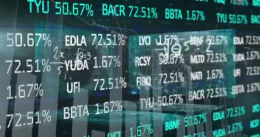 Veri işleme üzerine dijital ekranların animasyonu. Küresel iş ve dijital arayüz kavramı dijital olarak oluşturulmuş video.