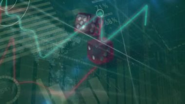 Zarlar üzerinde veri işleme animasyonu. Kumar, kumarhane ve dijital arayüz kavramı dijital olarak oluşturuldu.