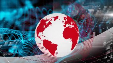 Finansal veri işleme ve dünya üzerindeki bağlantıların animasyonu. Küresel iş, finans, bilgisayar ve veri işleme kavramı dijital olarak oluşturulmuş video.