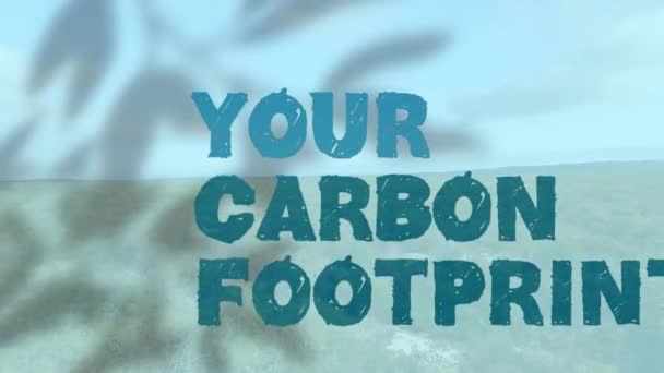 Animación Texto Huella Carbono Sobre Paisaje Ecología Global Naturaleza Interfaz — Vídeos de Stock