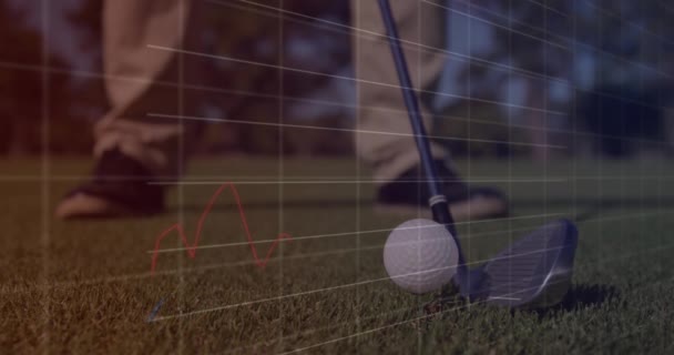 Animación Del Procesamiento Datos Sobre Jugador Golf Masculino Campo Golf — Vídeo de stock