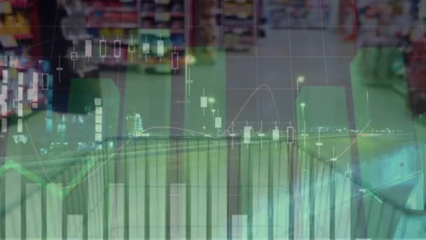 Animáció Grafikonok Időeltolódás Mozgó Jármű Üres Bevásárlókocsi Szupermarketben Digitális Kompozit — Stock videók