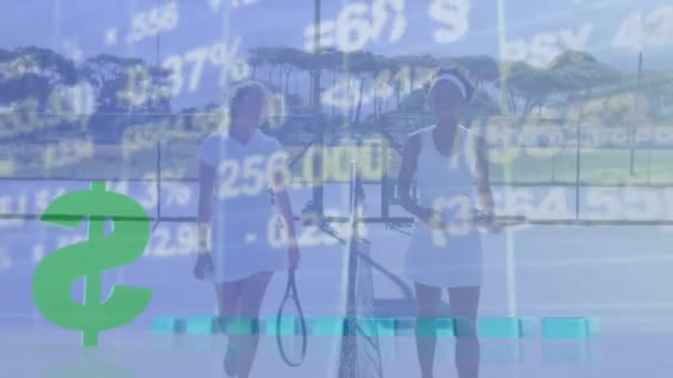 Çeşitli Tenis Oyuncuları Üzerinde Dolar Sembolü Olan Finansal Veri Işleme — Stok video