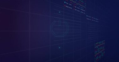 Kapsam, istatistik ve veri işleme animasyonu. Küresel finans, iş ve veri işleme kavramı dijital olarak oluşturulmuş video.