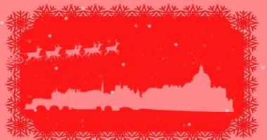 Noel süslemeleri ve desenleri üzerine yağan kar animasyonu. Noel, şenlik, kutlama ve gelenek konsepti dijital olarak oluşturuldu.