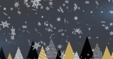 Noel şablonu ve dekorasyonların üzerine yağan kar animasyonu. Noel, şenlik, kutlama ve gelenek konsepti dijital olarak oluşturuldu.