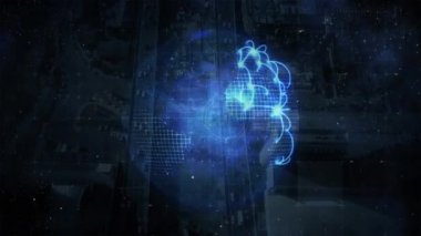 Parlak bağlantı ağıyla birlikte dünyanın animasyonu. Dijital olarak oluşturulan küresel ağlar, hesaplama ve veri işleme kavramı.