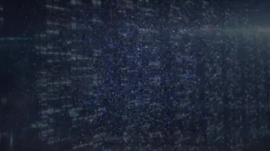 Siyah arkaplanda hareket eden kolonların üzerindeki ışık ve bilgisayar animasyonları. Küresel teknoloji, bilgisayar ve dijital arayüz kavramı dijital olarak oluşturulmuş video.