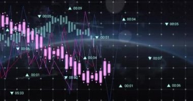 Mali veri işleme ve şebeke üzerindeki istatistiklerin animasyonu. Küresel iş, finans, veri işleme ve dijital olarak oluşturulan çevre konsepti.