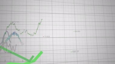Mali veri işleme ve şebeke üzerindeki istatistiklerin animasyonu. Dijital olarak oluşturulmuş küresel finans, iş, bağlantılar ve veri işleme kavramı.