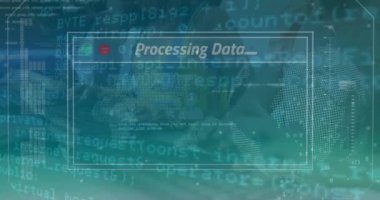 Çeşitli iş adamları üzerinde bilgisayar veri işleme animasyonu. Küresel iş, finans ve veri işleme kavramı dijital olarak oluşturulmuş video.