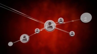 Siyah arkaplan üzerindeki simgelerle bağlantı ağının animasyonu. Küresel ağlar, bağlantılar, iş dünyası, finans, hesaplama ve veri işleme kavramı dijital olarak oluşturulmuş video.