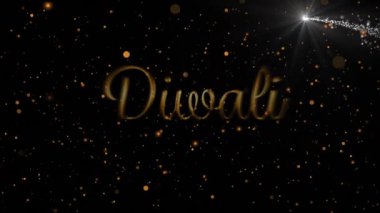 Diwali metninin animasyonu ve sahne ışıkları üzerinde kayan yıldız. Diwali, şenlik, kutlama ve Hint geleneği konsepti dijital olarak oluşturuldu.