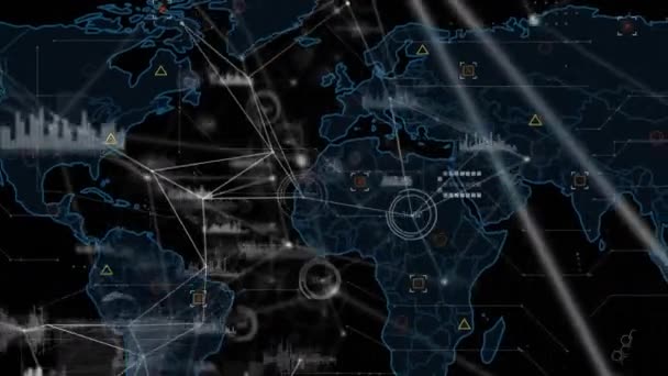 Animación Redes Conexiones Procesamiento Datos Través Del Mapa Mundial Redes — Vídeo de stock