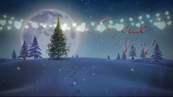 Animacja Świątecznych Pozdrowień Tekst Choinka Nad Zimową Scenerią Boże Narodzenie — Wideo stockowe