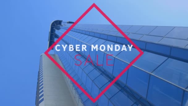 Animation Cyber Monday Sale Text Modern Office Building Global Retail — Stock Video