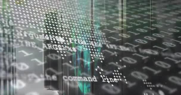 Bilgisayar Sunucularında Ikili Kodlama Animasyonu Küresel Hesaplama Finans Veri Işleme — Stok video
