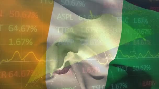 Animace Statistik Zpracování Finančních Údajů Nad Vlajkou Irska Globální Koncepce — Stock video