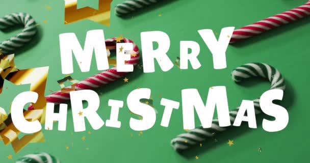 Animace Vánočních Pozdravů Text Hvězdy Padající Přes Tyčinky Vánoce Slavnost — Stock video