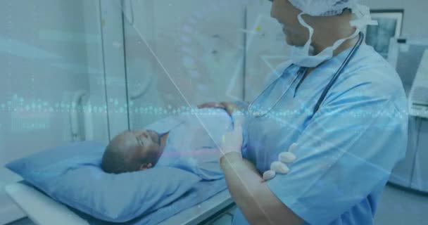 Animering Databehandling Över Biracial Manlig Läkare Och Patient Global Medicin — Stockvideo