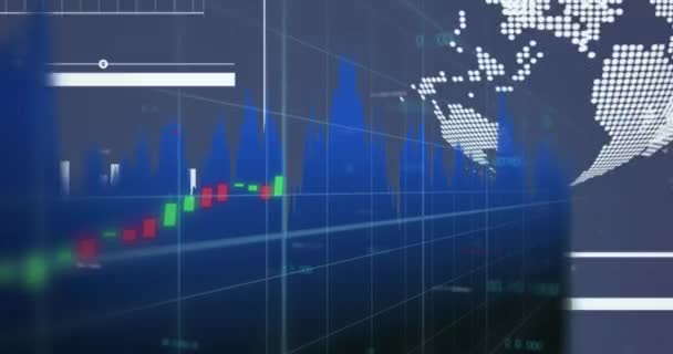 Animation Financial Data Processing Statistics Globe Global Business Finance Data — Stock Video