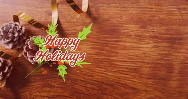 Animation Christmas Greetings Text Christmas Pine Cones Decorations Christmas Festivity — Stock Video