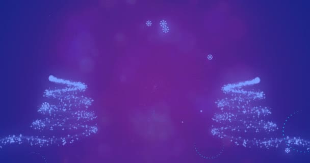 Animace Vánočních Stromků Sněhu Padajícího Fialové Pozadí Vánoce Slavnost Oslavy — Stock video
