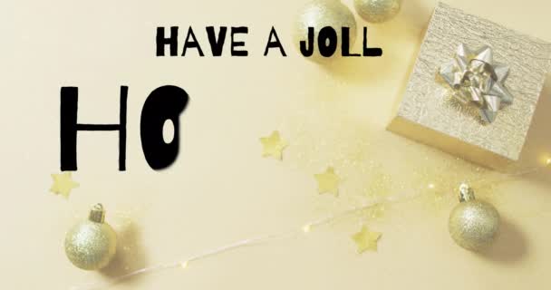 Animation Have Jolly Holiday Text Banner Christmas Decorations Yellow Surface — Stock Video