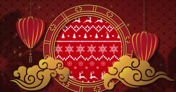 Animering Kinesisk Nytt Över Jul Mönster Och Dekorationer Jul Fest — Stockvideo
