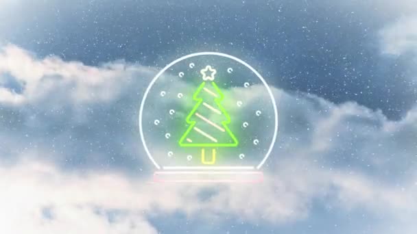 Animáció Neon Karácsonyfa Több Mint Karácsony Téli Táj Karácsonyi Ünnepi — Stock videók