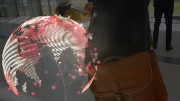 全球动漫在高加索商人使用智能手机 全球金融 商业和数字接口概念数字生成的视频 — 图库视频影像
