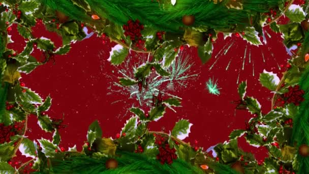 Animatie Van Het Seizoen Begroeting Kerst Decoraties Rode Achtergrond Kerst — Stockvideo