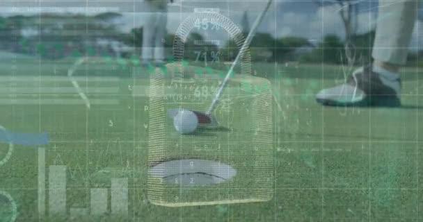Animación Candado Estadísticas Procesamiento Datos Sobre Jugador Golf Masculino Con — Vídeo de stock