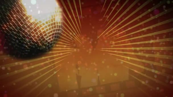 发光点的动画 人们跳舞的轮廓和倒转的镜子球旋转 迪斯科 娱乐和派对概念数码视频 — 图库视频影像