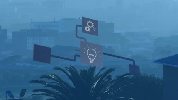 Animacja Ikon Cyfrowych Sieci Połączeń Przestrzeni Miejskiej Koncepcja Globalnego Przetwarzania — Wideo stockowe